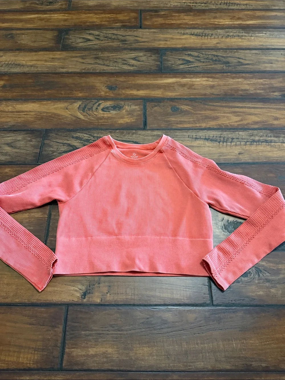 aerie Coral Long-Sleeve Crop Top